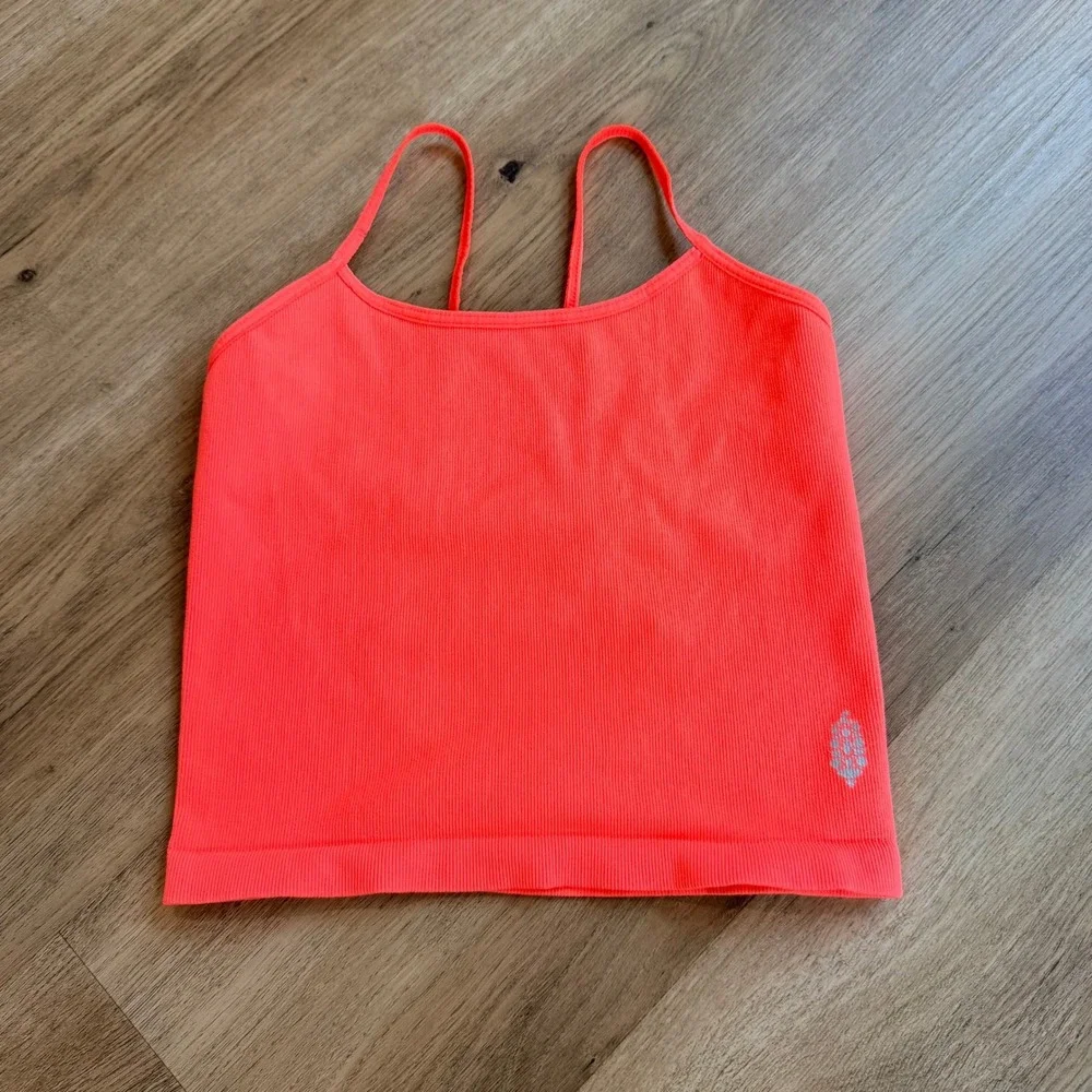 Free People Movement Happiness Runs Cami Neon Orange Ribbed Tank Top XS/S